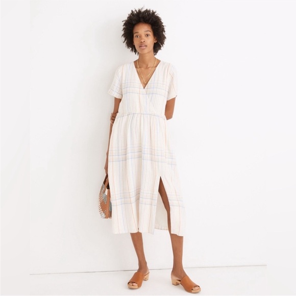 Madewell Linen Blend Clara Pastel Plaid Midi Dress M - Picture 2 of 10